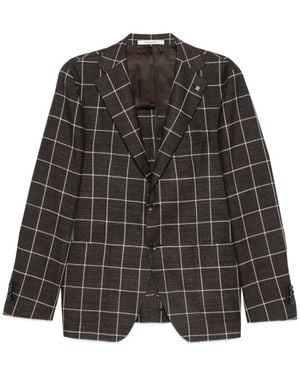 Tagliatore Check-Pattern Single-Breasted Blazer - Black