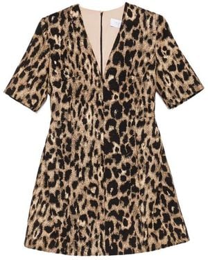 DE SANTIS Leopard-Print V-Neck Mini Dress - Brown