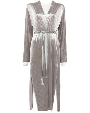 forte_forte Plissé-Effect Belted Coat - Grey