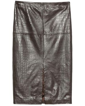 FEDERICA TOSI Crocodile-Effect Leather Midi Skirt - Gray