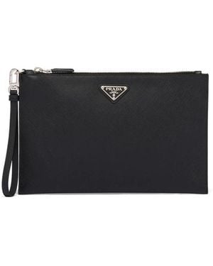 Prada Logo Plaque Clutch - Black