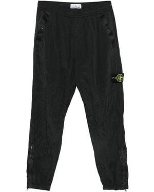 Stone Island Logo-Patch Crinkled Track Trousers - Black