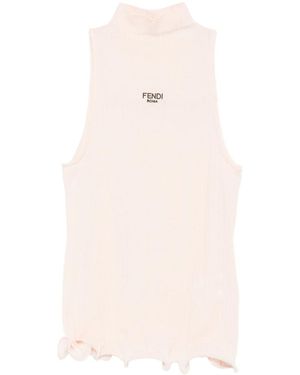Fendi Ribbed Mock-Neck Top - Pink
