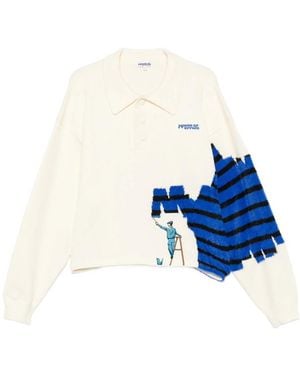House of Errors Graphic-Intarsia Polo Polo Shirt - Blue