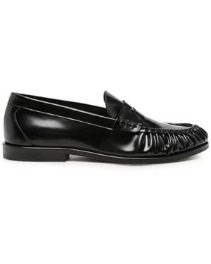 VINNY'S Ruched-Detail Leather Loafers - Black