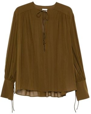 ANDAMANE Tie-Neck Gathered Blouse - Green