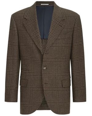 Brunello Cucinelli Cashmere Prince Of Wales Tailor Blazer - Green