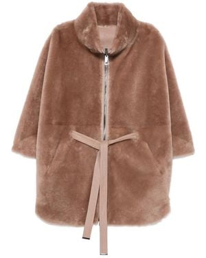 Suprema Belted Shearling Jacket - Brown