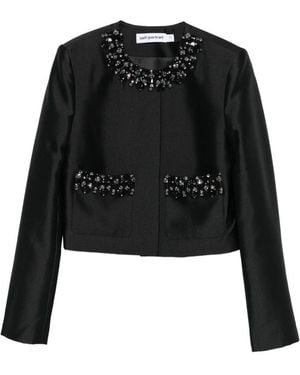 Self-Portrait Embellished-Pocket Jacket - Black