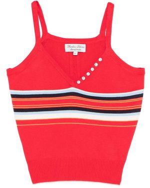 Frankie's Bikinis Striped Button Tank Top - Red
