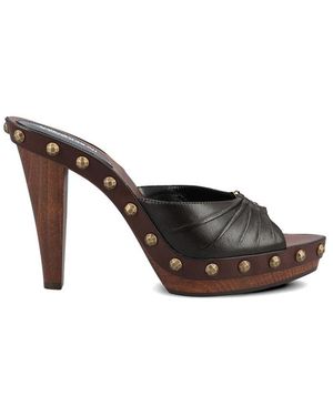 Saint Laurent Babylone Studded Leather Sandals - Brown