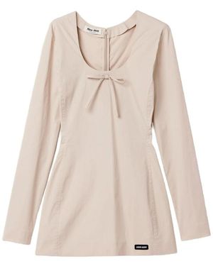 Miu Miu Stretch Poplin Mini-Dress - Natural