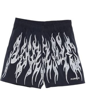 Purple Brand Flame Print Shorts - Blue
