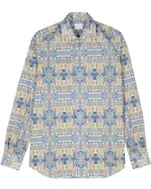 CAMICERIA MAZZARELLI Floral-Print Cotton Shirt - Blue