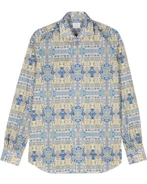 Mazzarelli Floral-Print Cotton Shirt - Blue