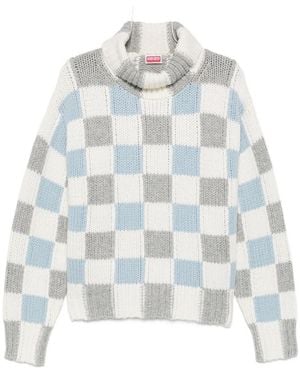KENZO Checkerboard Roll-Neck Sweater - Blue