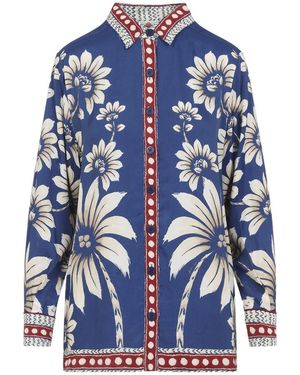 FARM Rio Floral Palm Button-Down Top - Blue