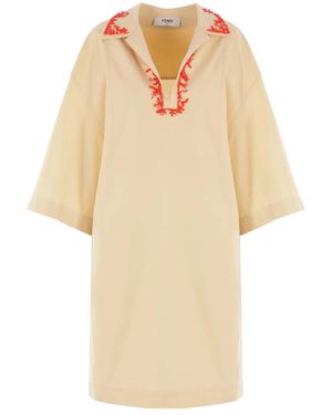 Fendi Bead-Embroidered Cotton Dress - Natural