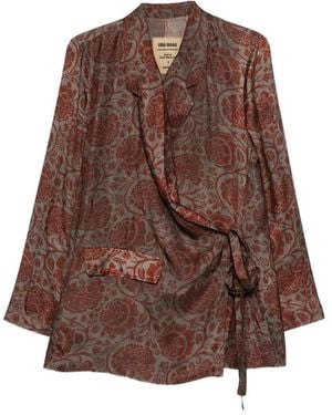 Uma Wang Floral-Print Tie-Fastening Blazer - Brown