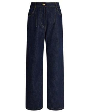 Patou Boyfriend Contrast-Stitch Wide-Leg Jeans - Blue