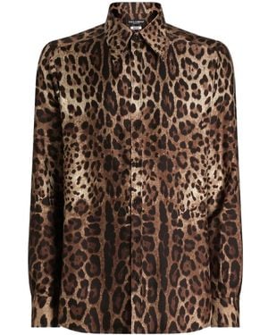Dolce & Gabbana Silk Leopard Print Shirt - Brown