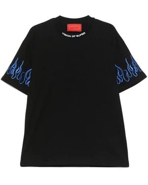 Vision Of Super Flame-Embroidered T-Shirt - Black