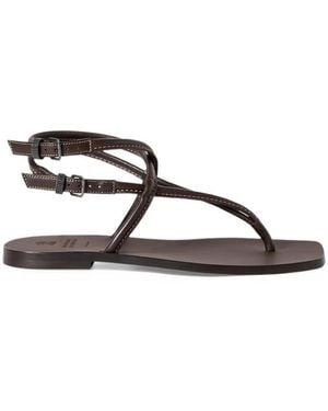Brunello Cucinelli Leather Sandals With Monili - Brown