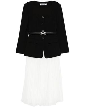 Self-Portrait Pleated-Panel Bow-Detail Midi Dress - Black