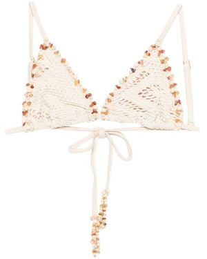 PATBO Beaded Detail Triangle Cup Beachwear - Natural