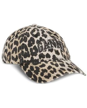 Ganni Leopard-Print Cap - White