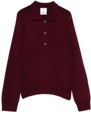 Allude Button-Up Polo-Collar Jumper - Purple
