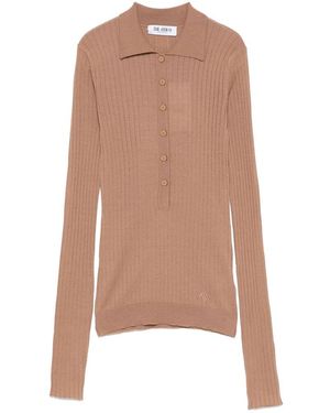 The Attico Chunky-Ribbed Polo Top - Brown