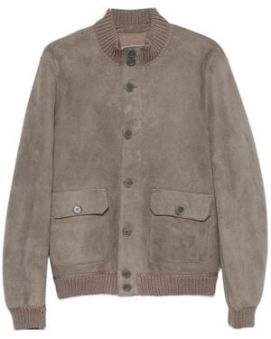SANTORO Suede Ribbed-Trim Jacket - Grey