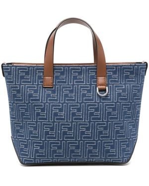 Fendi Canvas And Leather Shopping Bag - Blue