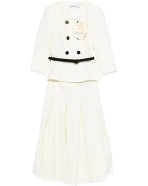 Self-Portrait Floral-Detail Belted Skirt Suit - White