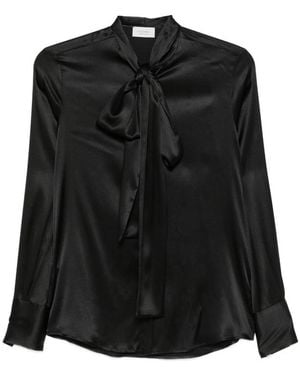 CAMICERIA MAZZARELLI Pussy-Bow Silk-Satin Blouse - Black