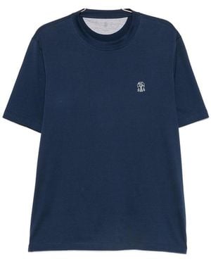 Brunello Cucinelli Logo-Embroidered Crew-Neck T-Shirt - Blue