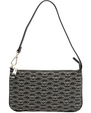 Emporio Armani Logo-Jacquard Shoulder Bag - Black