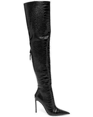 Tom Ford Croc-Effect Over-The-Knee Boots - Black