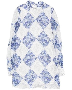 Twinset Long-Sleeve Floral-Detail Mini Dress - Blue