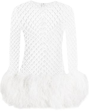 Dolce & Gabbana Mesh Feather-Trim Mini Dress - White
