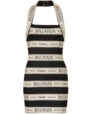 Balmain Logo-Jacquard Mini Dress - Black