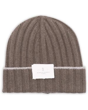 Brunello Cucinelli Ribbed-Knit Cashmere Beanie Hat - Brown