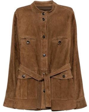 Yves Salomon Belted Leather Jacket - Brown