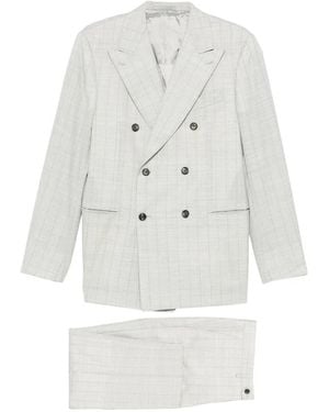 Caruso Norma Double-Breasted Check-Pattern Suit - White