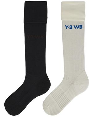 Y-3 X Wales Bonner X Wales Bonner Logo-Print Knee-High Socks (Set Of Two) - Black