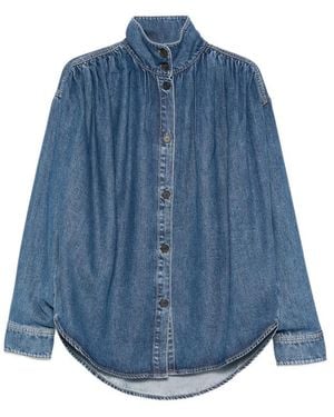 IRO Julie Button High-Neck Denim Jacket - Blue