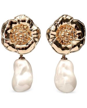 Carolina Herrera Flower-Motif Earrings - Metallic