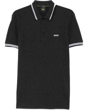 BOSS Logo-Print Tipped Polo Shirt - Black