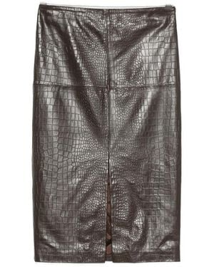 FEDERICA TOSI Crocodile-Effect Leather Midi Skirt - Grey